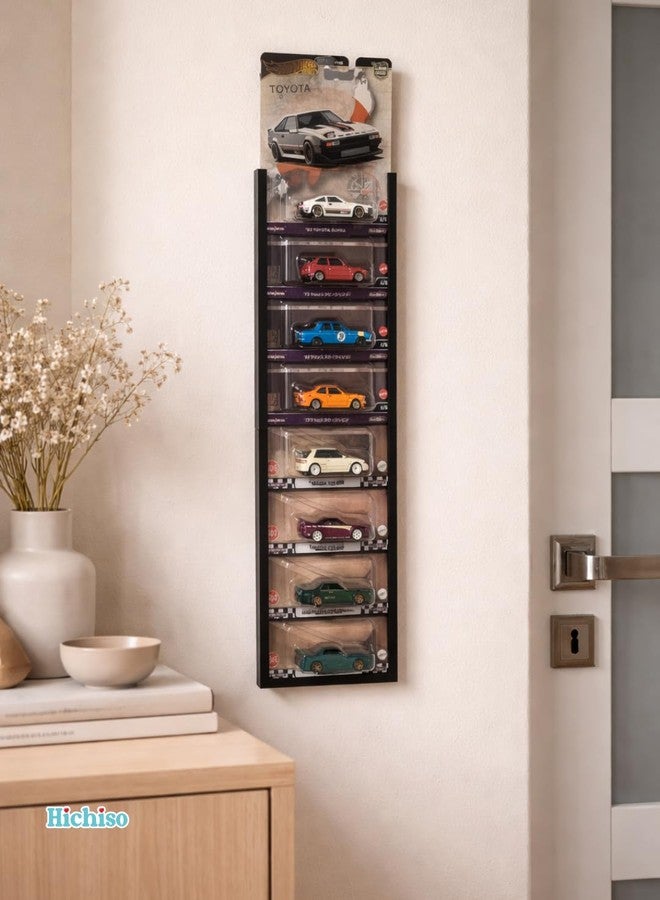 HICHISO Hot Wheels Compatible Wall Display System | Modular Wall Hanger for Regular & Premium Carded 1:64 Diecast Cars | Expandable Wall Mount Organizer (Black,Value Pack (Base 1pc + Extension 2pcs)) - Image 4
