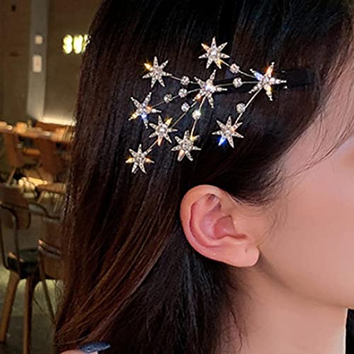 Zeshimb Hair Clip Vintage Crystal Star Hair Barrette Cluster Silver Star CZ Hair Barrette Clip Bridal Hair Accessories for Women and Girls 1 Count - Image 2