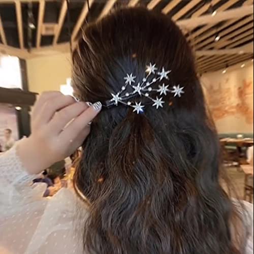 Zeshimb Hair Clip Vintage Crystal Star Hair Barrette Cluster Silver Star CZ Hair Barrette Clip Bridal Hair Accessories for Women and Girls 1 Count - Image 5