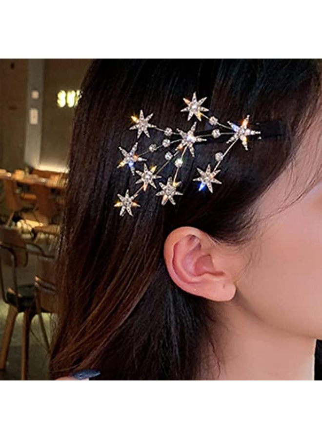 Zeshimb Hair Clip Vintage Crystal Star Hair Barrette Cluster Silver Star CZ Hair Barrette Clip Bridal Hair Accessories for Women and Girls 1 Count - Image 1