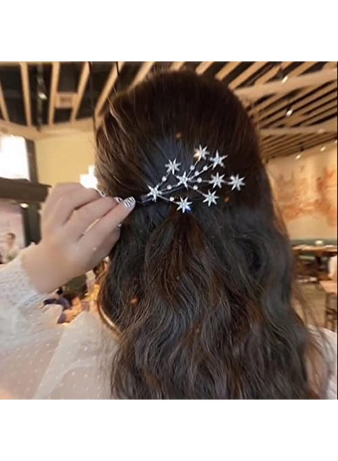 Zeshimb Hair Clip Vintage Crystal Star Hair Barrette Cluster Silver Star CZ Hair Barrette Clip Bridal Hair Accessories for Women and Girls 1 Count - Image 4