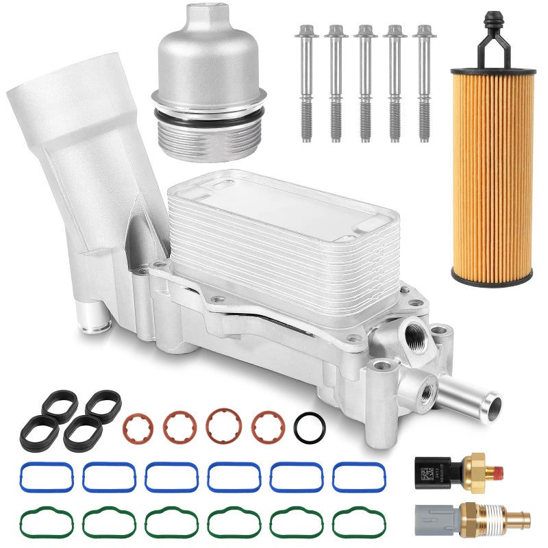 926959 Oil Filter Housing Engine Oil Cooler Kit Full Aluminum Oil Cooler Housing Fit for 2017 2018 36L Jeep Wrangler Grand Cherokee Dodge Caravan Challenger Journey Chrysler 300 68310865AB 926876