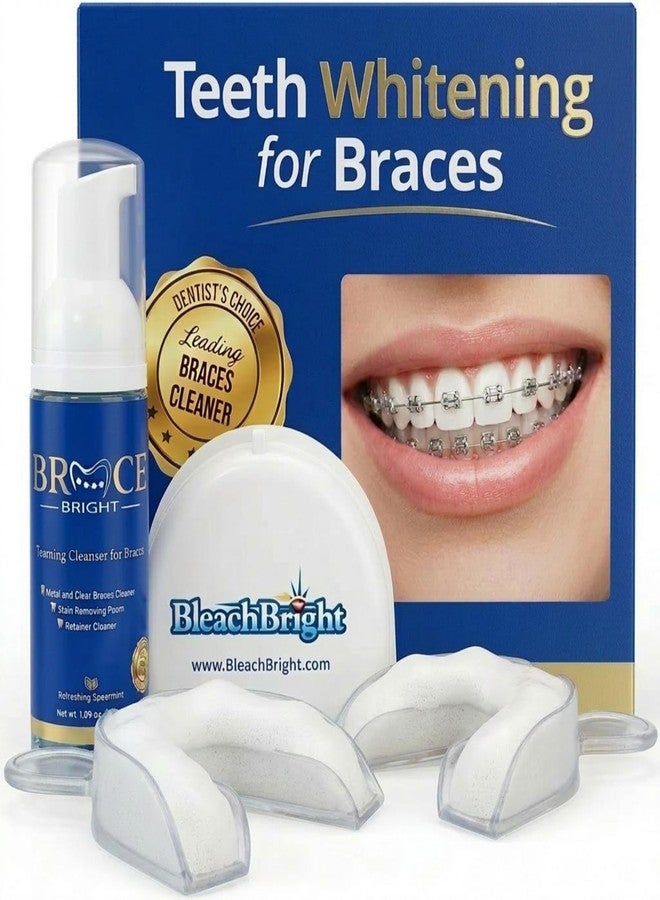 Foam Bright Teeth Whitening for Braces, Braces Cleaner Foam, Brace Teeth Whitening kit for Under Metal, Ceramic, Brackets & Wires. Cleaning Kit, Use w/Toothbrush or Trays No Sensitivity. Minty, Teens, Adults - Image 1