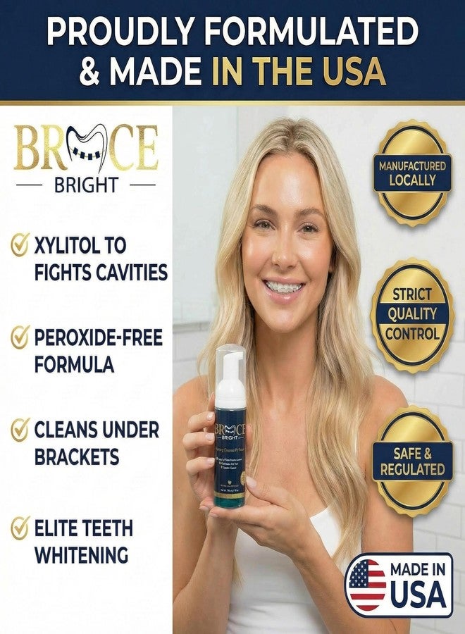 Foam Bright Teeth Whitening for Braces, Braces Cleaner Foam, Brace Teeth Whitening kit for Under Metal, Ceramic, Brackets & Wires. Cleaning Kit, Use w/Toothbrush or Trays No Sensitivity. Minty, Teens, Adults - Image 3
