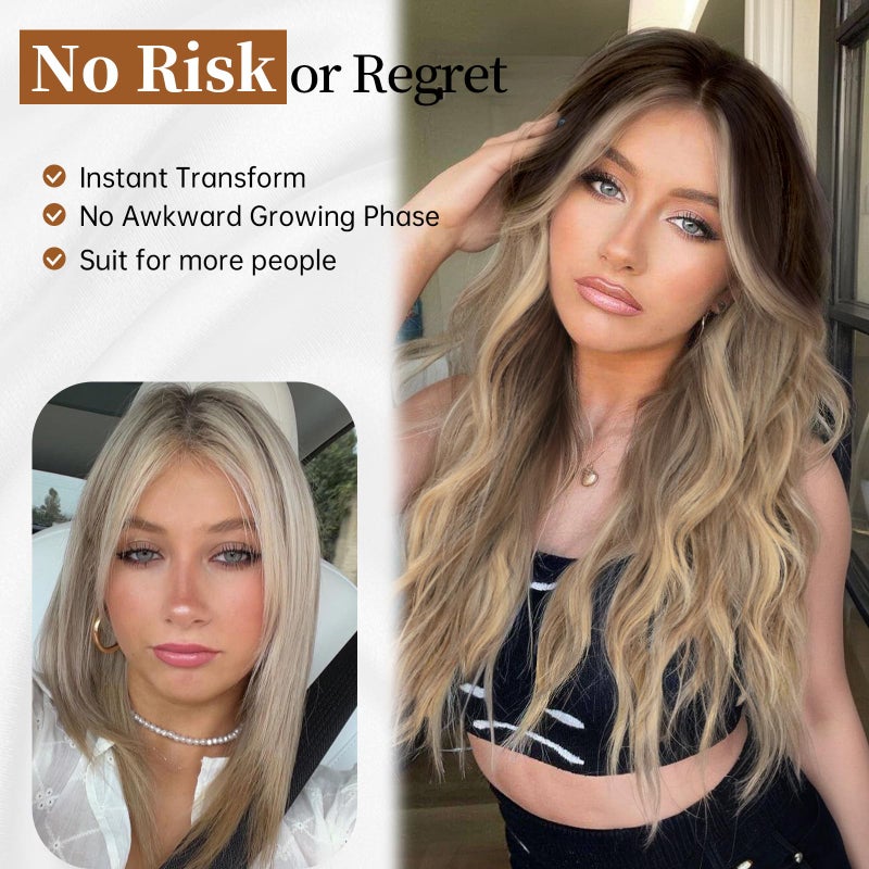 AISI HAIR Ombre Dirty Blonde Wig for Women, Long Wavy Lace Hairline Middle Part Synthetic Wig for Daily Party-26 Inch - Image 4