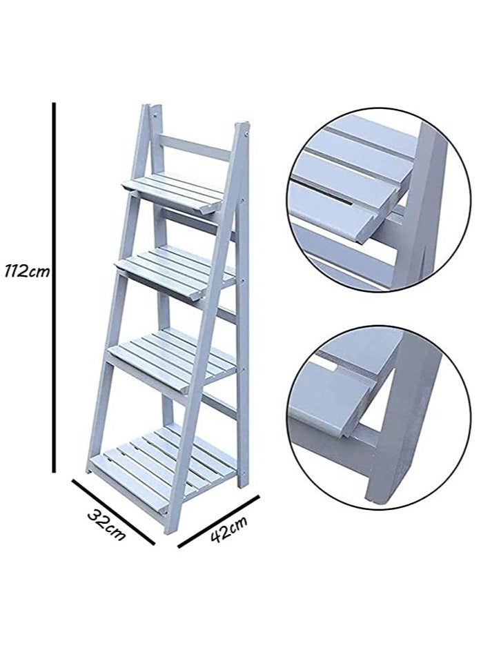 HOME TASTE 4 Tier Wooden Ladder Shelf Plant Stand Foldable Display Flower Pot Holder for Indoor Outdoor Corner Storage Shelves Bookshelf for Garden Balcony Living Room  - Image 5