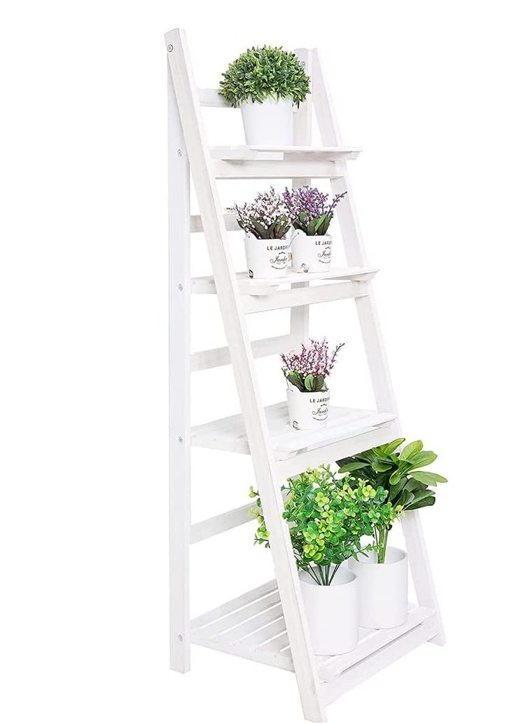 HOME TASTE 4 Tier Wooden Ladder Shelf Plant Stand Foldable Display Flower Pot Holder for Indoor Outdoor Corner Storage Shelves Bookshelf for Garden Balcony Living Room  - Image 1