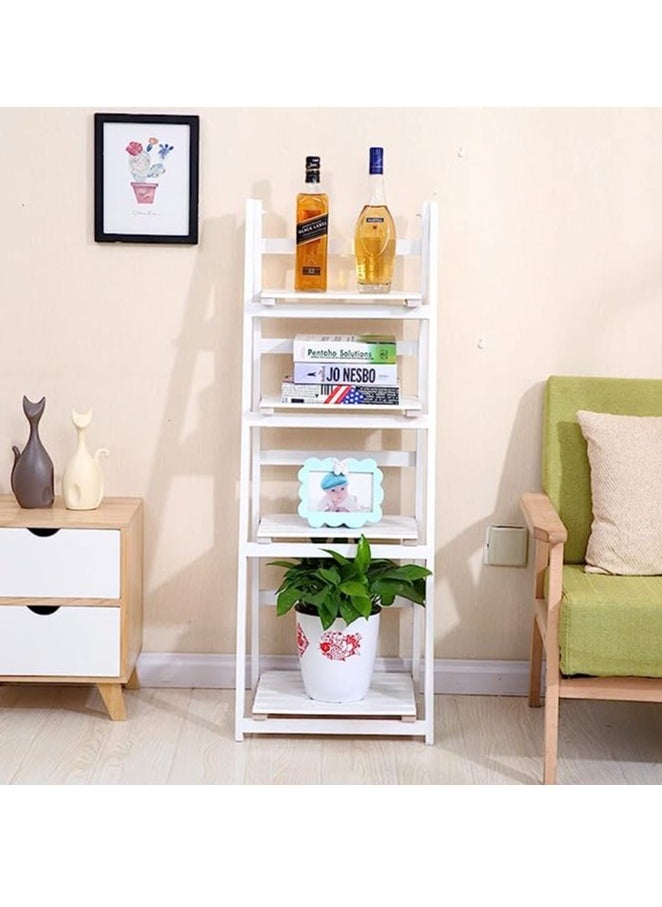 HOME TASTE 4 Tier Wooden Ladder Shelf Plant Stand Foldable Display Flower Pot Holder for Indoor Outdoor Corner Storage Shelves Bookshelf for Garden Balcony Living Room  - Image 3