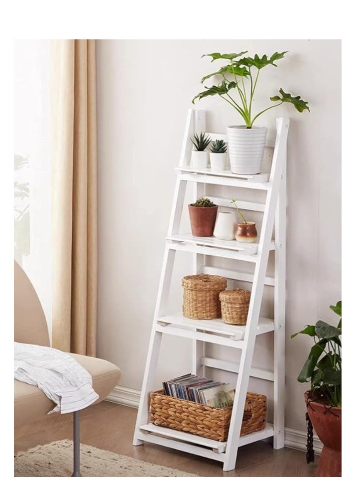 HOME TASTE 4 Tier Wooden Ladder Shelf Plant Stand Foldable Display Flower Pot Holder for Indoor Outdoor Corner Storage Shelves Bookshelf for Garden Balcony Living Room  - Image 4