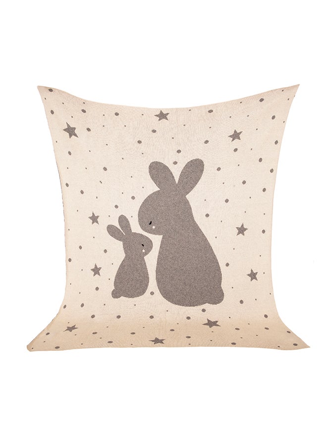 Alina Blanket 100% Cotton Knitted (Bunny Light Grey Melange-Natural-Black) - Image 1