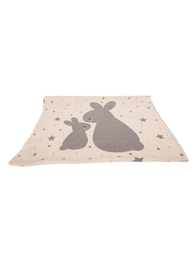Alina Blanket 100% Cotton Knitted (Bunny Light Grey Melange-Natural-Black) - Image 3