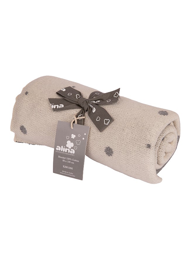 Alina Blanket 100% Cotton Knitted (Bunny Light Grey Melange-Natural-Black) - Image 4