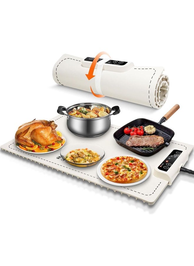 L&E Electric Warming Tray, Silicone Heating Mat for Food,Foldable Warming Plate,Full Surface Heating Food Warmer,3 Temperature & Timer Settings,for Gatherings,Home Buffets-White  - Image 1