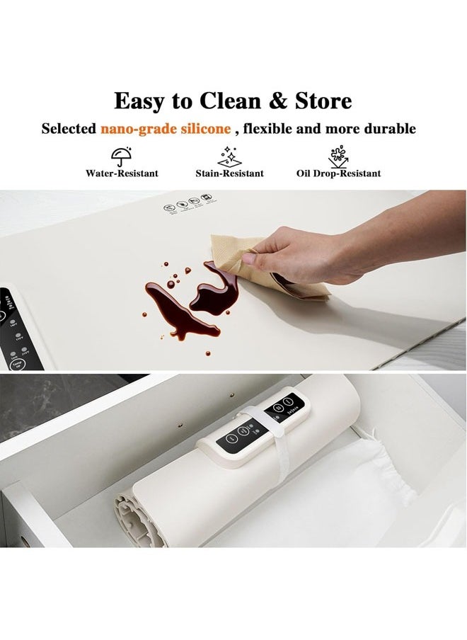 L&E Electric Warming Tray, Silicone Heating Mat for Food,Foldable Warming Plate,Full Surface Heating Food Warmer,3 Temperature & Timer Settings,for Gatherings,Home Buffets-White  - Image 5