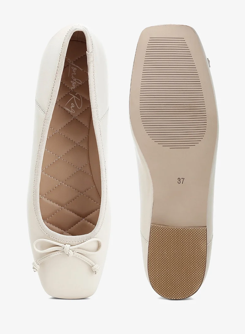 London Rag Square-Toe Bow Ballerinas in Beige