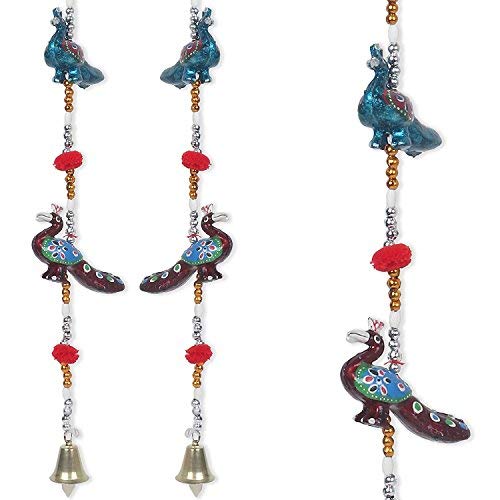 SAARTHI Rajasthani Handicraft Peacock WallDoor Hanging toranshowpieceFigurine Metal Tapestry Artificial Beads for Home Dcor Set of 2 hangings - Image 3
