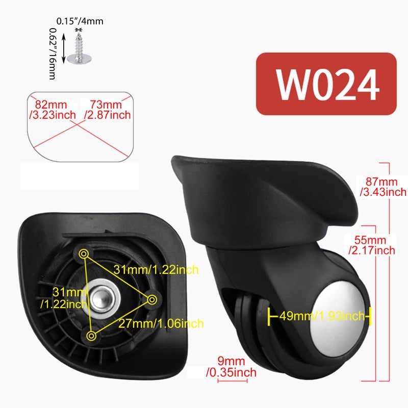 RDEXP Black 1.92inch Wheel Dia Left & Right Luggage Wheels with 6 Screws for Travel Case Replacement Set of 2 - Image 3