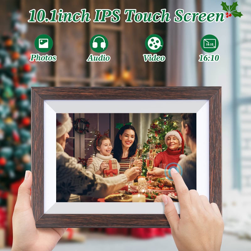Weipan Frameo-Digital-Picture Frame 10.1 Inch Electronic-Digital Photo Frame with IPS Touch Screen HD Display, Smart WiFi Photos or Videos Farme via Free Frameo APP (Brown Wood Frame) - Image 3