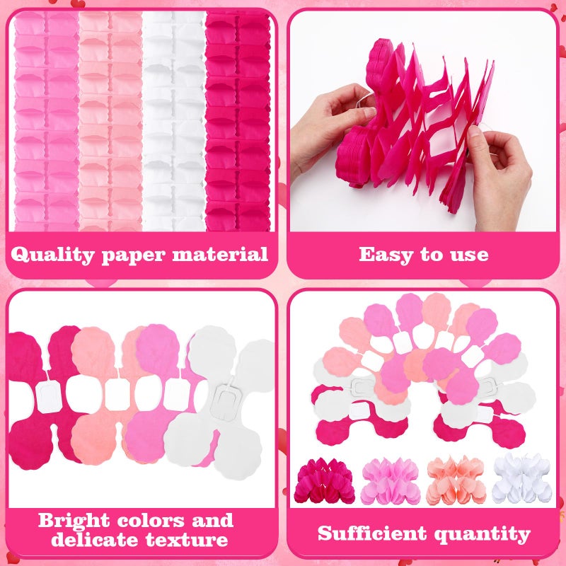 JULMELON Valentines Day Garland, 12 Pack Valentines Streamers, 9.84ft Four-Leaf Clover Hanging Banner for Valentine's Day Wedding Baby Shower Birthday Party Decorations (Pink, White, Rose Red) - Image 3