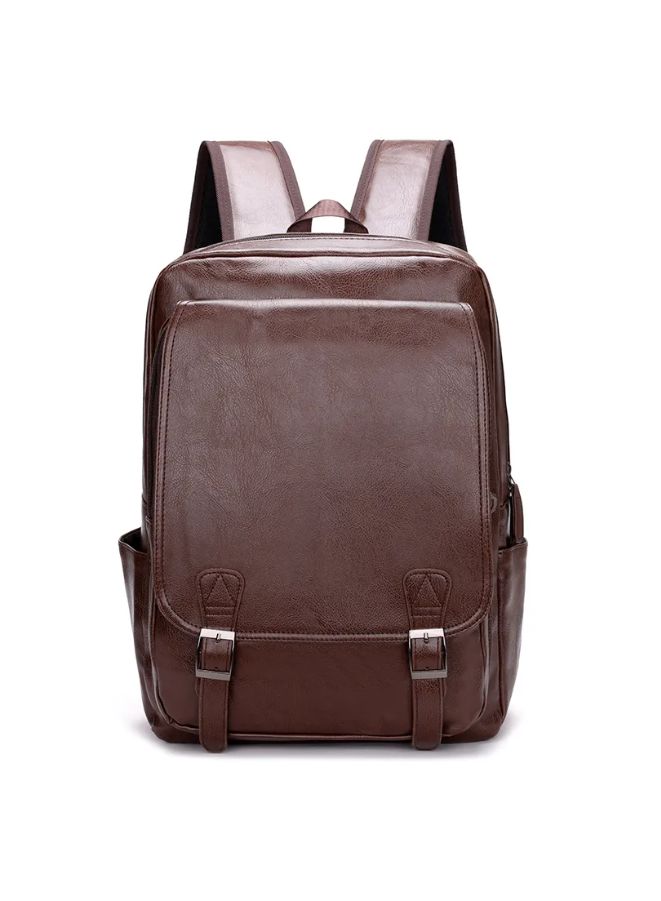 Versatile Brown Leather Laptop Backpack for Men - PU Leather - Fits 15.6 Inch Laptop - USB and Waterproof - Image 1