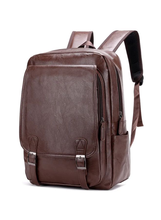 Versatile Brown Leather Laptop Backpack for Men - PU Leather - Fits 15.6 Inch Laptop - USB and Waterproof - Image 2