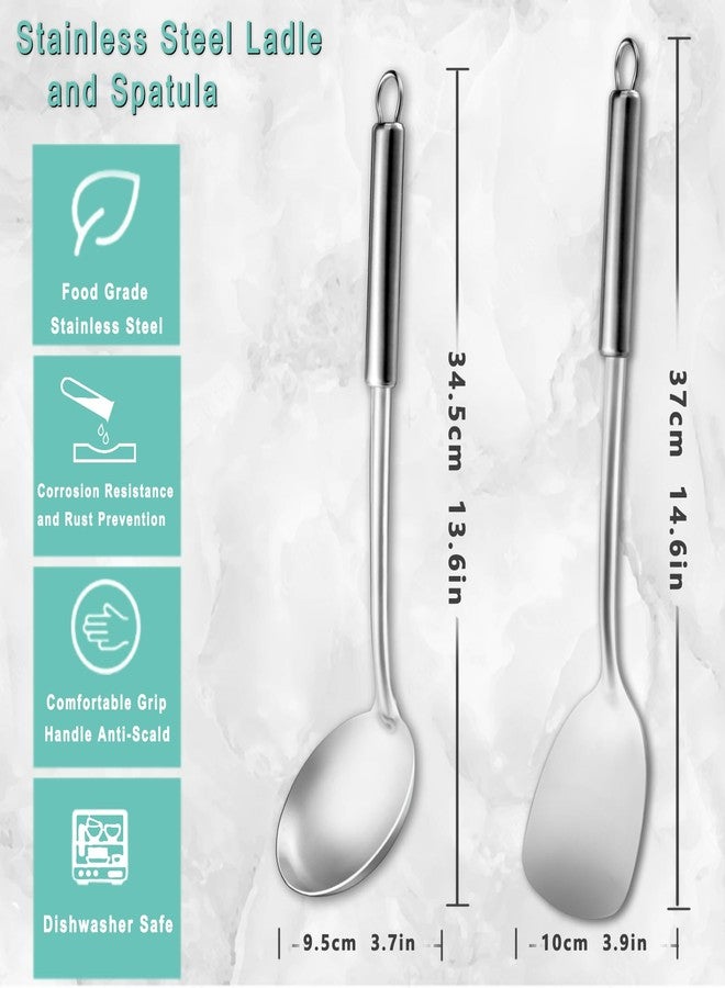 Pleafind 2-Pcs Ladle and Spatula, Soup Ladle and Spatulas, Stainless Steel Spatula and Spoon Sets, Cooking Utensils Set, Wok Spatula and Wok Ladle for Home and Restaurant, Dishwasher Safe - Image 2