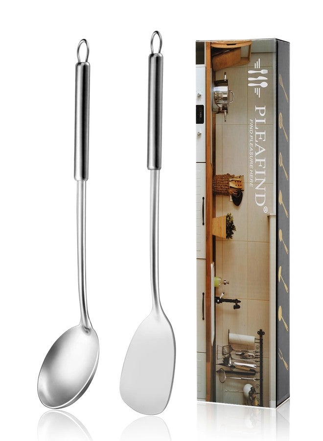 Pleafind 2-Pcs Ladle and Spatula, Soup Ladle and Spatulas, Stainless Steel Spatula and Spoon Sets, Cooking Utensils Set, Wok Spatula and Wok Ladle for Home and Restaurant, Dishwasher Safe - Image 1