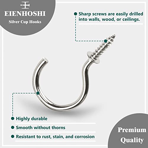 EIENHOSHI 105 Pcs Screw Hooks, 6 Sizes Silver Cup Hooks, Screw in Hooks for Hanging, Metal Cup Hook Screw in (1/2", 5/8", 3/4", 7/8", 1'', 1-1/4") - Image 3