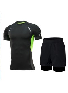 Swimwear Men's Anti-embarrassment Shorts Swimming Trunks Equipment Sunscreen Full Body Hot Spring Swimwear Men's Suit Summer-Color:Silk Green Short Sleeves + Double Layer Swimming Trunks -Size:M