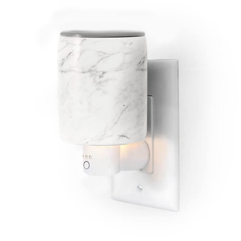 Happy Wax Happy Wax Marble Outlet Timer Warmer for Scented Wax  Compact Ceramic Wall Plug in Wax Melt Warmer wTimer  Wax Melter for Home Fragrance  Small Wax Warmer wRemovable Silicone Dish 