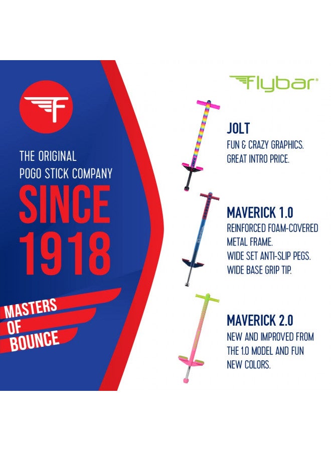 Flybar Flybar Maverick Pogo Stick for Kids Ages 5+, 40 to 80 Pounds, Perfect for Beginners, Easy Grip Handles, Anti-Slip Pegs, Outdoor Toys for Boys, Jumper Toys for Girls, Outside Toys for Kids (Red/Blue) - Image 4
