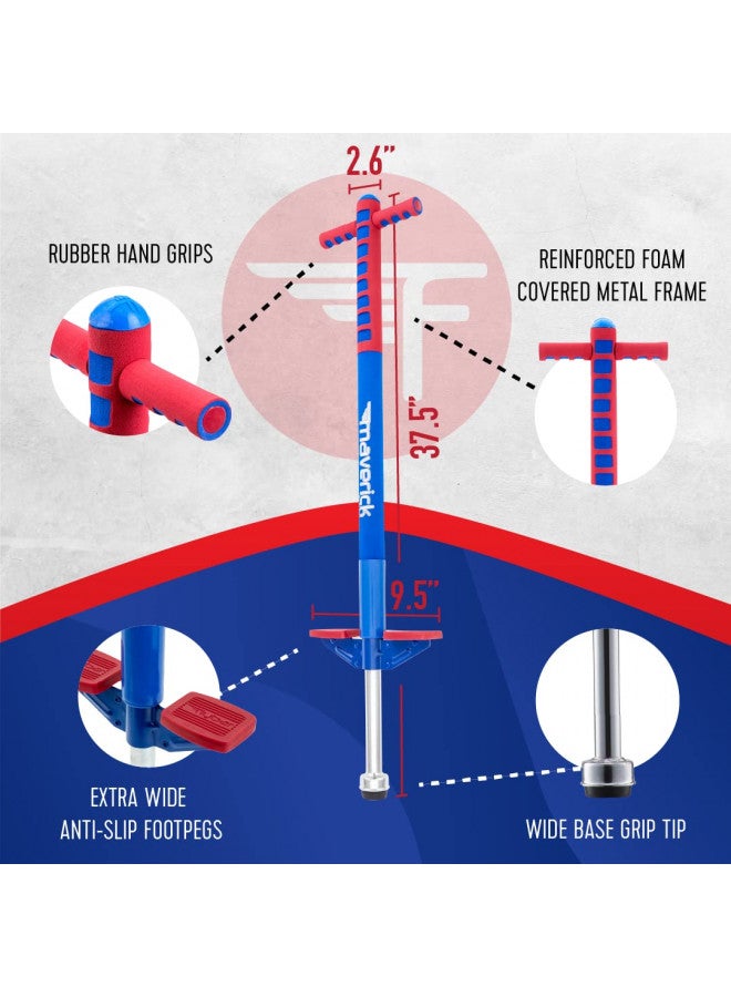 Flybar Flybar Maverick Pogo Stick for Kids Ages 5+, 40 to 80 Pounds, Perfect for Beginners, Easy Grip Handles, Anti-Slip Pegs, Outdoor Toys for Boys, Jumper Toys for Girls, Outside Toys for Kids (Red/Blue) - Image 5