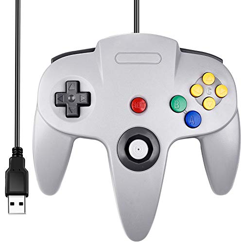 SAFFUN Classic N64 Controller, N64 Wired USB PC Game pad Joystick, N64 Bit USB Wired Game Stick Joy pad Controller for Windows PC MAC Linux Raspberry Pi 3 Sega Genesis Higan (Grey) - Image 1