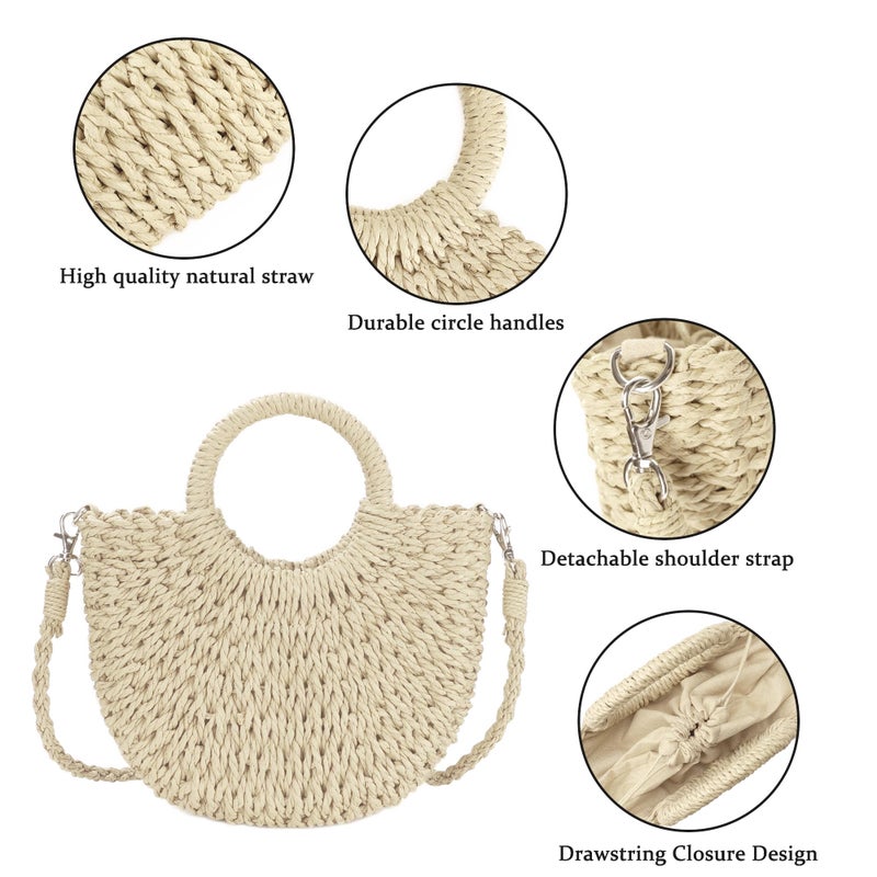 Youjaree Womens Small Straw Crossbody Handbag Handmade Woven Shoulder Bag Purse for Summer (Beige) - Image 4