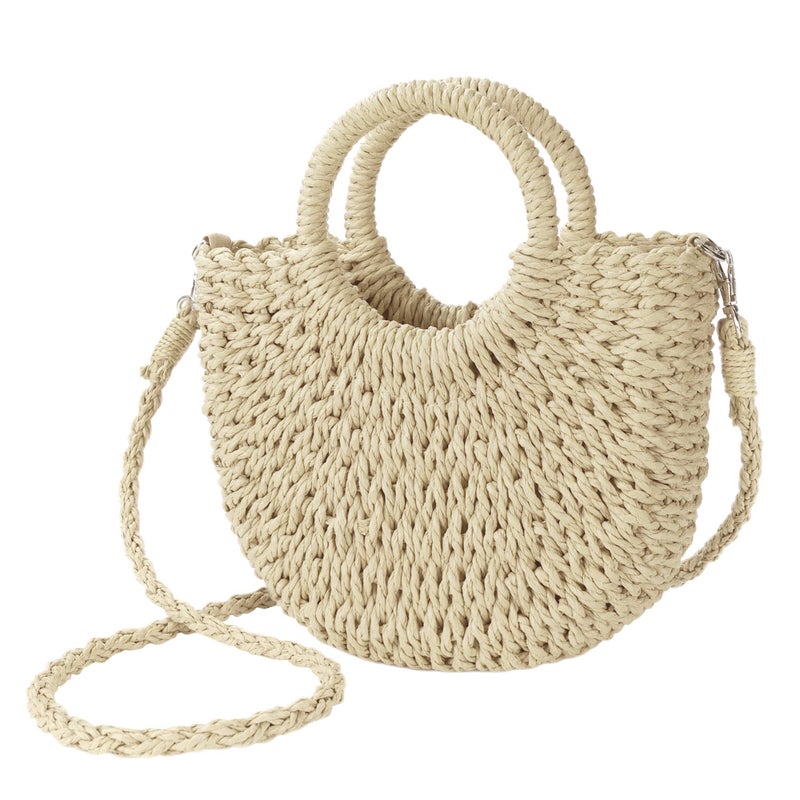 Youjaree Womens Small Straw Crossbody Handbag Handmade Woven Shoulder Bag Purse for Summer (Beige) - Image 1