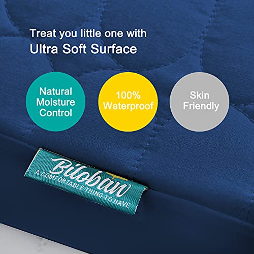 Biloban Mini Crib Mattress Protector Sheets Waterproof 2 Pack Quilted Pack and Play Mattress Pad Cover Fits for Baby Mini CribPlayenPack and Play Mattress Grey Navy 38x24 - Image 3