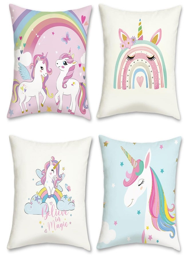 Bonhause Unicorn Throw Pillow Covers for Kids Rainbow Pink Pillow Covers for Girls Bedroom Decor 18x18 Set of 4 - Image 1