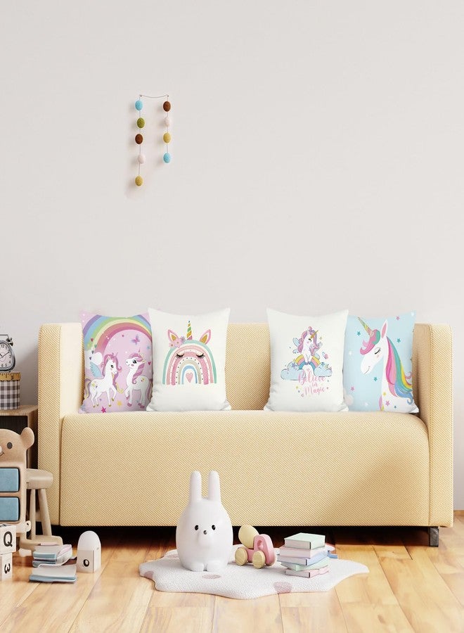 Bonhause Unicorn Throw Pillow Covers for Kids Rainbow Pink Pillow Covers for Girls Bedroom Decor 18x18 Set of 4 - Image 3