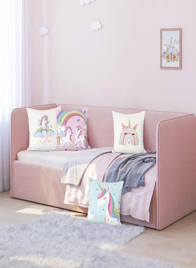 Bonhause Unicorn Throw Pillow Covers for Kids Rainbow Pink Pillow Covers for Girls Bedroom Decor 18x18 Set of 4 - Image 2