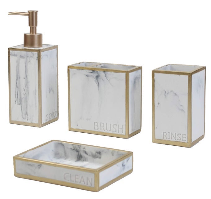 BATHROOM ACCESSORIES SETTOOTHBRUSH HOLDERFARMHOUSE BATHROOM DECOR4 PCS RESIN GIFT SET APARTMENT NECESSITIES CONTAIN TOOTHBRUSH CUPSOAP DISPENSERSOAP DISHTUMBLER