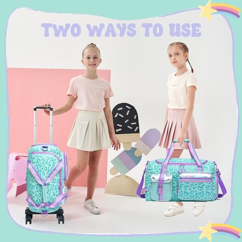 Oruiji Kids Rolling Duffle Bag with Wheels for Girls Travel Overnight Bag with Makeup and Toiletry Bag Dance Bag for Women - Image 3