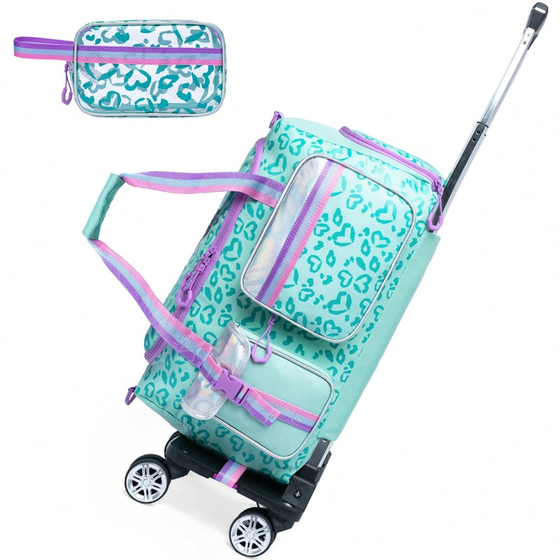 Oruiji Kids Rolling Duffle Bag with Wheels for Girls Travel Overnight Bag with Makeup and Toiletry Bag Dance Bag for Women - Image 2