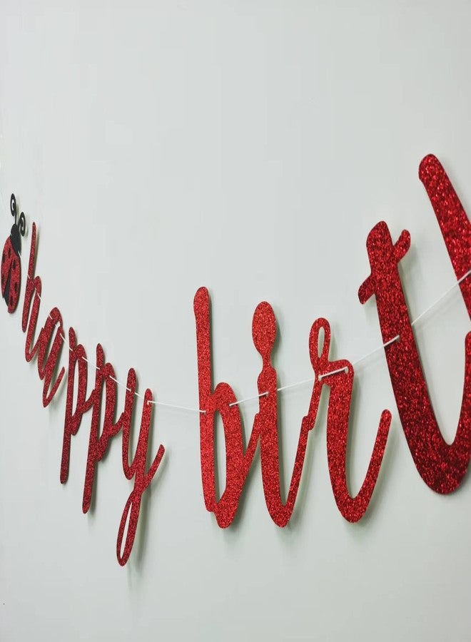 Giuffi لافتة عيد ميلاد سعيد يا صغيرتي، بتصميم الدعسوقة، خلفية لحفلة استقبال مولودة جديدة باللون الأحمر اللامع، زينة عيد الميلاد الأول/الثاني/الثالث - Image 3