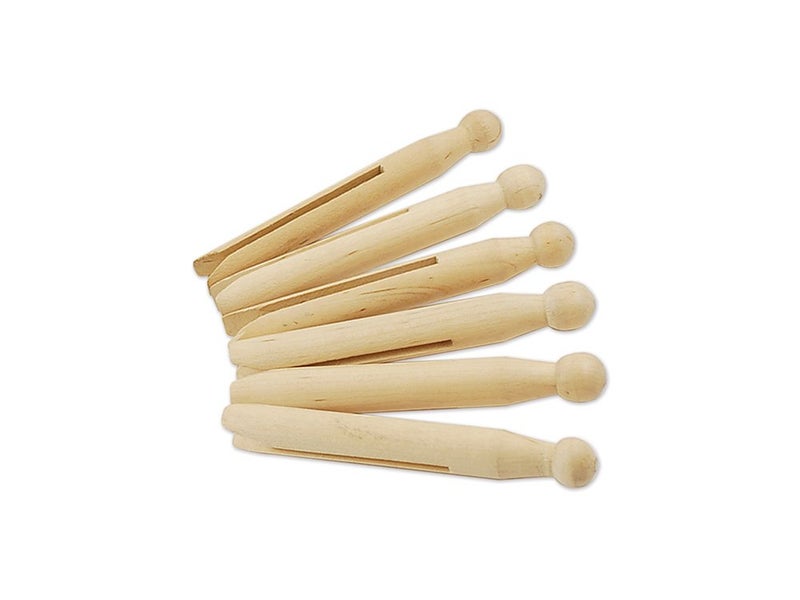 Multicraft Imports Wood Doll-Peg Clothespins Round-Natural 4.25" 6/Pkg (27126926) - Image 2