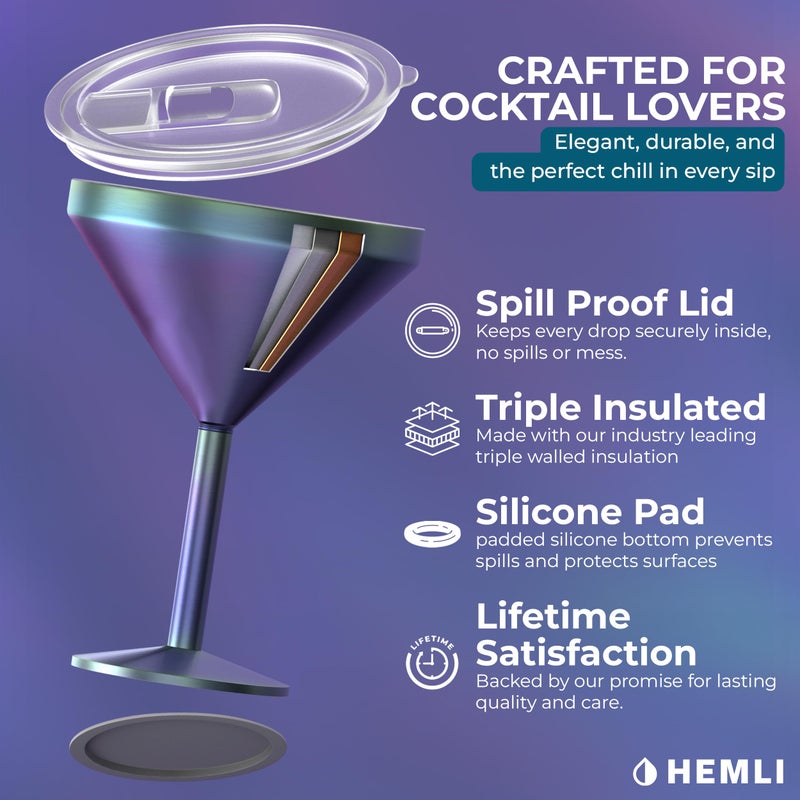Hemli Martini Glass, Stainless Steel Insulated Martini Tumbler, Cocktail Cup - Image 3