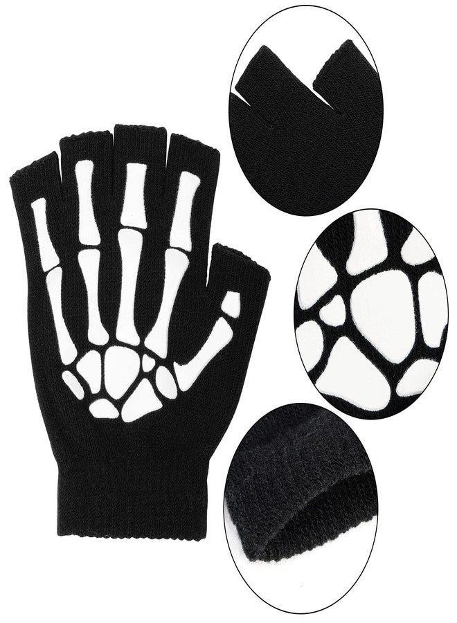 Tongcloud 6 Pairs Unisex Stretchy Hand Warmer Skeleton Knit Glow in The Dark for Adult and Kids - Image 3