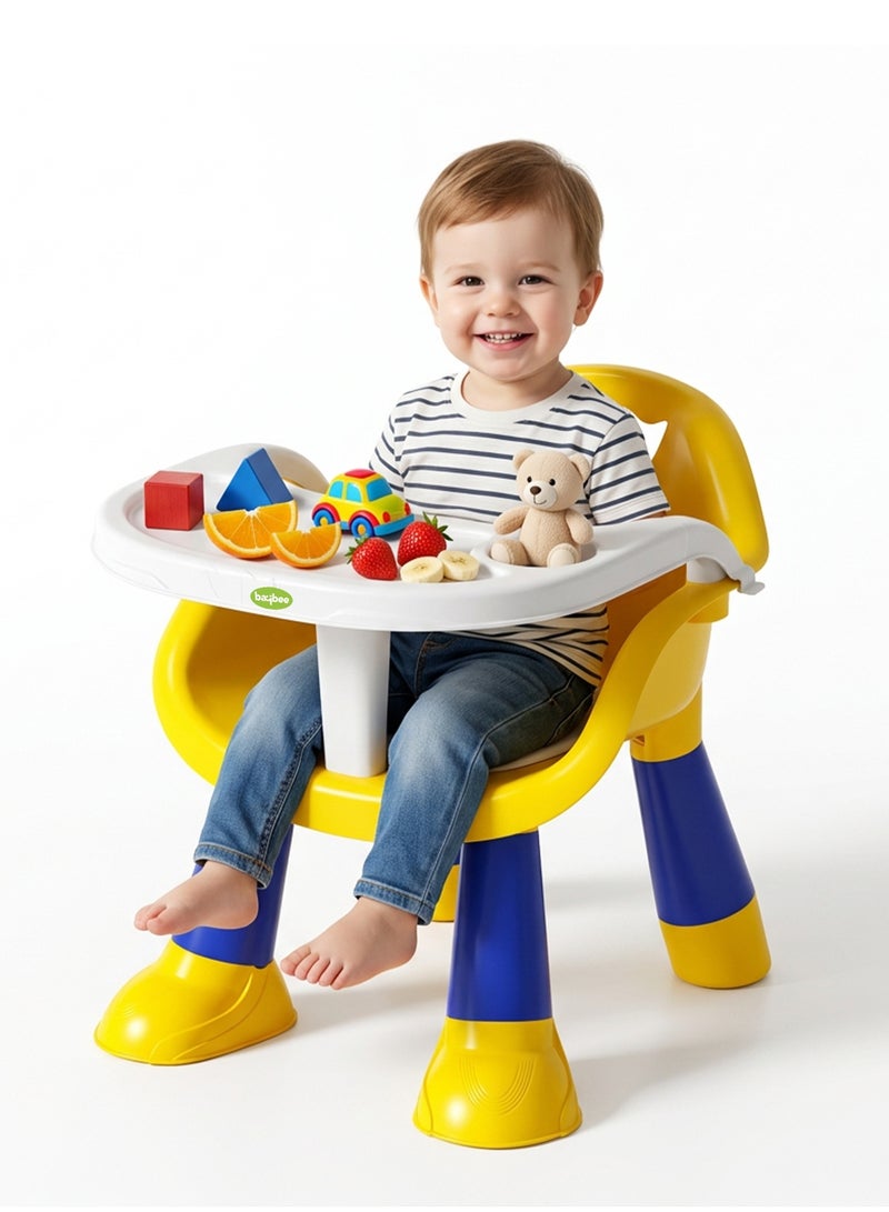 Baybee Kids Booster Seat for Baby with Feeding Tray | Portable Baby Feeding Chair & Dining Seat for Toddlers | Baby Chair with Food Tray | Baby Booster Chair for Eating Home Travel suitable for 1 to 5 Years Yellow - Image 1
