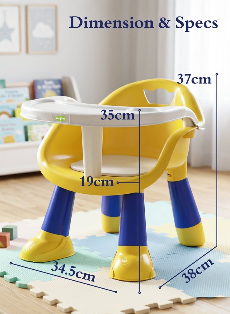 Baybee Kids Booster Seat for Baby with Feeding Tray | Portable Baby Feeding Chair & Dining Seat for Toddlers | Baby Chair with Food Tray | Baby Booster Chair for Eating Home Travel suitable for 1 to 5 Years Yellow - Image 3