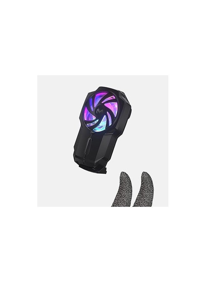 إندر مشعاع تبريد عالمي للهاتف المحمول FL05 + زوج واحد من أكمام أصابع الألعاب، تعديل الرياح قابل لإعادة الشحن مع مروحة تبريد ألعاب PUBG بإضاءة خلفية RGB، مبرد ألعاب لوحة الألعاب المحمولة (حزمة-1) - Image 1