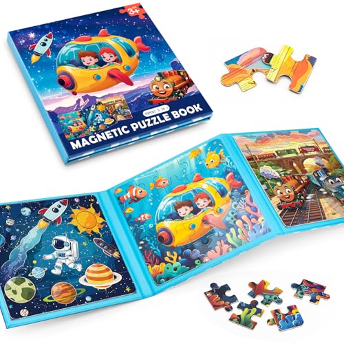 Jeacirio Space Ocean Train Magnetic Puzzles for Toddlers Ages 35 202530 Pieces Travel Jigsaw Puzzles Preschool Learning Toys - Image 1